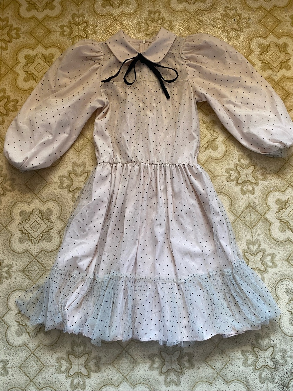 Lilou Girls Blush Polka Dot Peter Pan Collar Dress Size 10